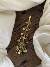 Traditional Green Red Precious Kundan Jadau Maang Tikka -Tilak Floral-Green Bead and Pearls - J2036